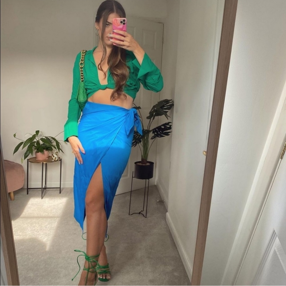 Zara * wrap midi knot blue skirt - Picture 10 of 16